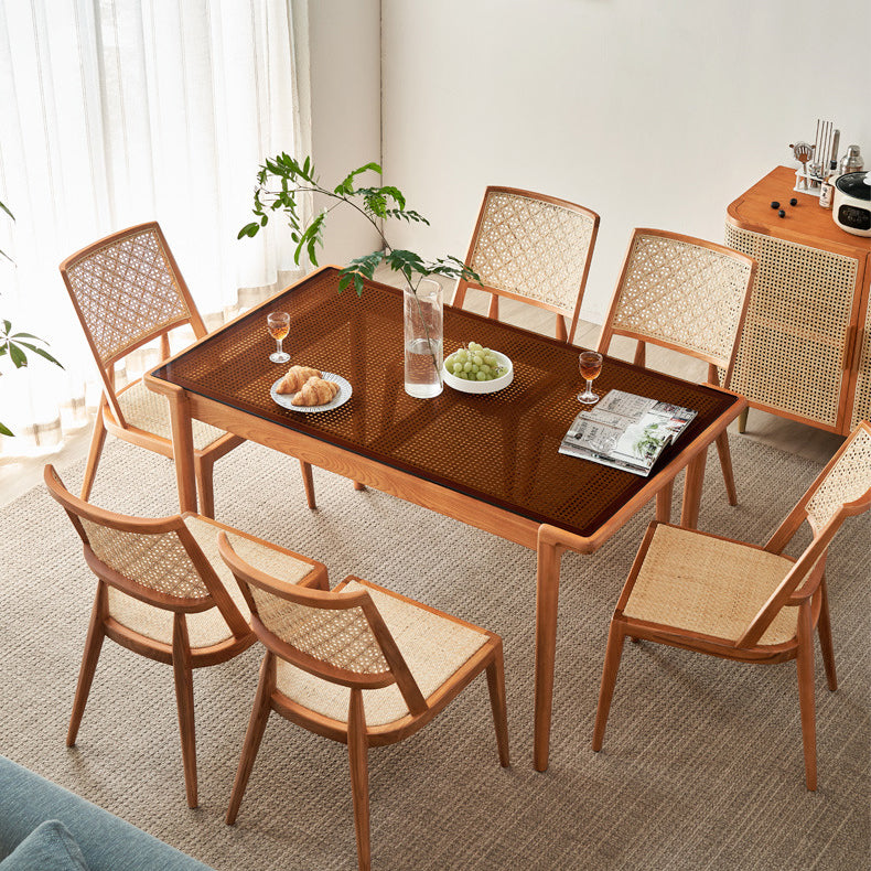 Chaise de salle à manger avec dossier en rotin vintage traditionnel et cadre en bois pour salle à manger 