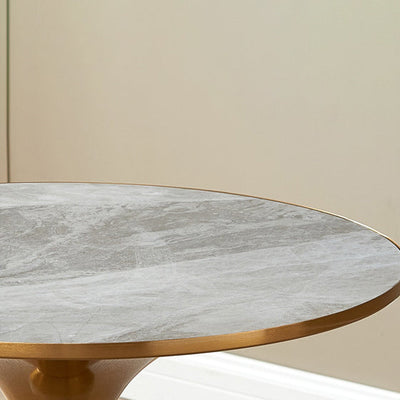 Table d'appoint moderne de luxe à base conique en pierre de roche et acier au carbone à 1 pied pour salon 