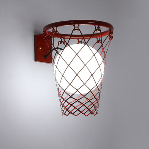 Applique Murale 1 Lumière avec Cerceau de Basketball en Verre et Fer Style Art Déco Moderne pour Chambre d&