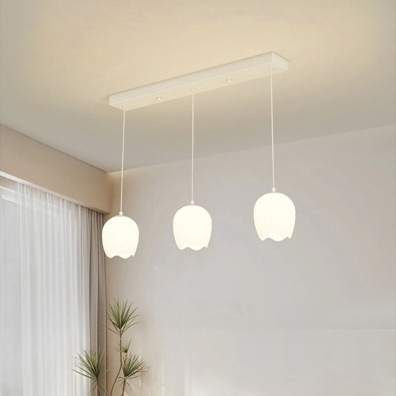 Moderner minimalistischer floraler Eisen-Glas-3-Licht-Insel-Leuchter für das Esszimmer 
