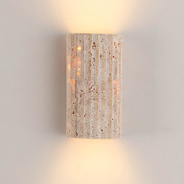 Traditionelle japanische gestreifte beige Travertin-Halbkugel-LED-wasserdichte Wandleuchte für das Wohnzimmer 