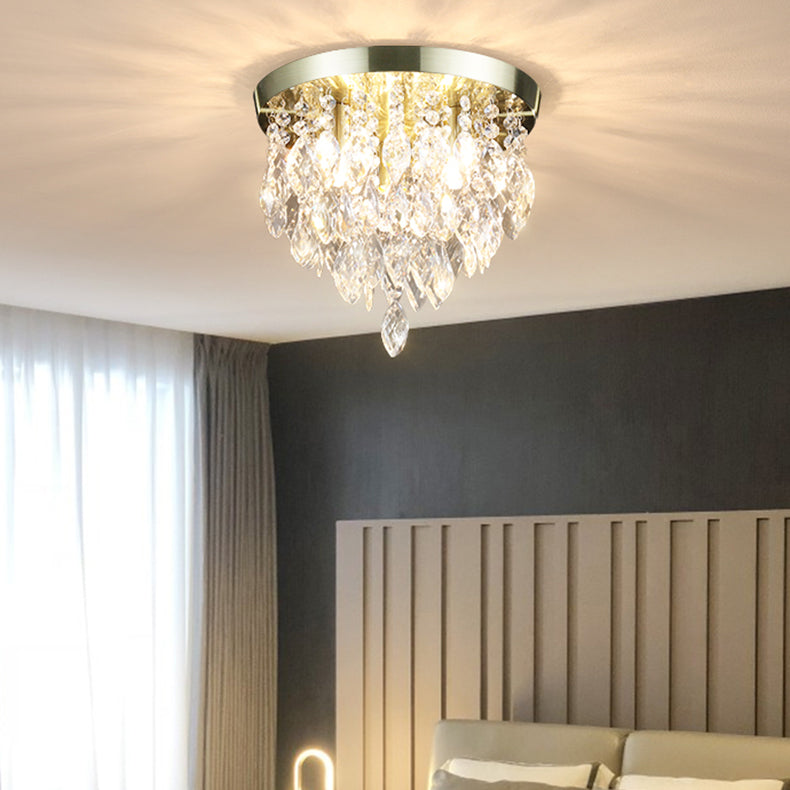 Lustre de plafond semi-encastré à 1 lumière avec carillon éolien en cristal et métal contemporain de luxe pour salon 