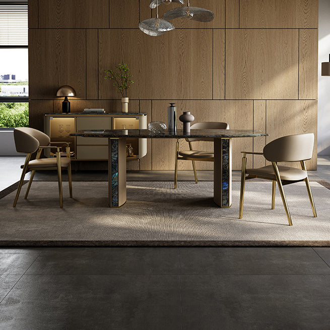 Moderner Luxus Quadrat Mikrofaserleder Echtes Leder Metall Esszimmerstuhl Rückenlehne Armlehne Für Esszimmer 