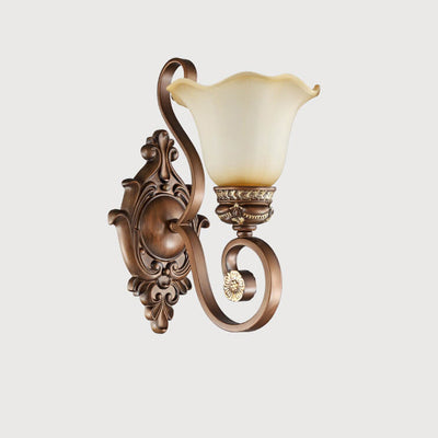 Traditional Vintage Iron Glass Flower Shape 1-Light Wall Sconce Lamp For Hallway