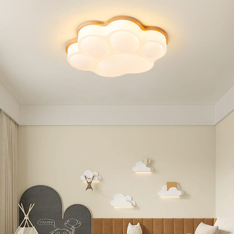 Nordic Creative Cat Paw Design Wood PE LED Flush Mount Ceiling Light