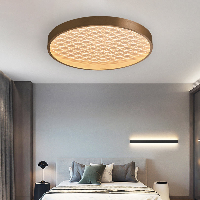 Lumière de plafond affleurante LED en aluminium acrylique ondulé rond contemporain pour chambre 