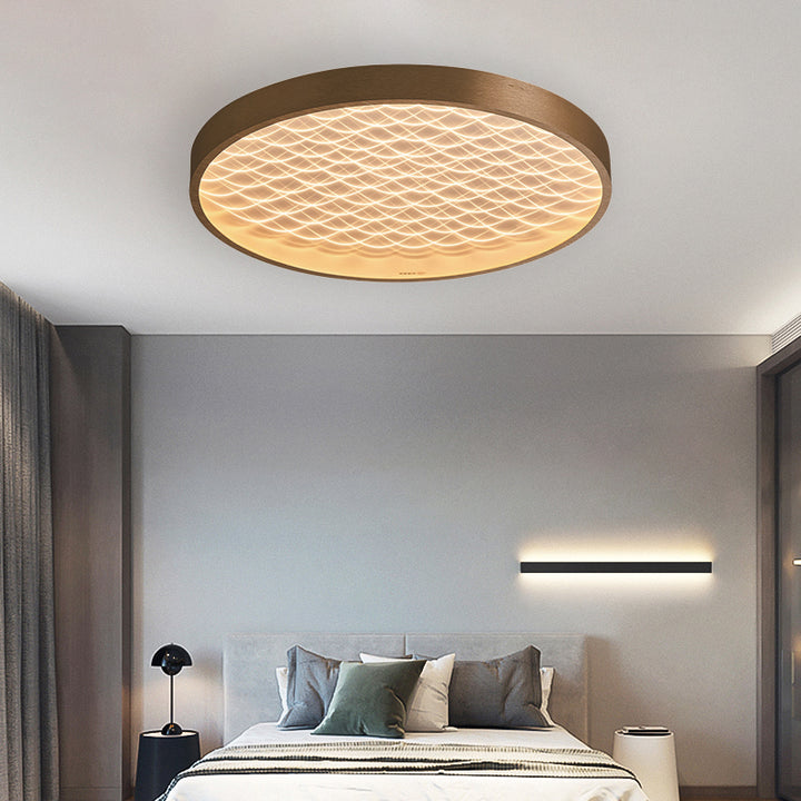 Lumière de plafond affleurante LED en aluminium acrylique ondulé rond contemporain pour chambre 