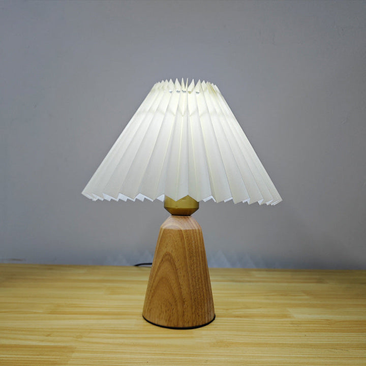 Lampe de table 1 lumière en bois avec tissu plissé trapézoïdal scandinave contemporain pour chambre 