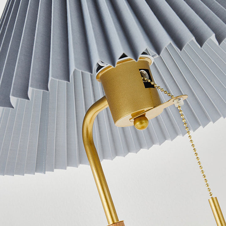 Lampe de Table 1 Lumière en Tissu Plissé Minimaliste Moderne avec Quincaillerie en Bois pour Chambre 