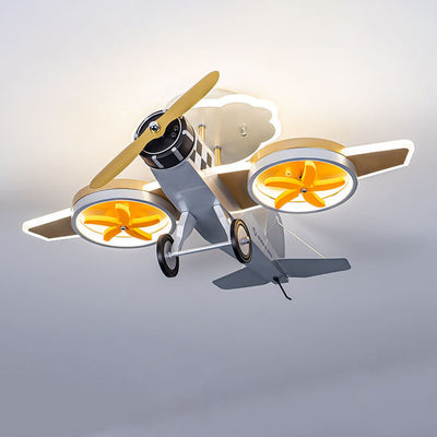 Creative Cartoon Airplane Iron Acrylic LED Kids Semi-Flush Mount Ceiling Light