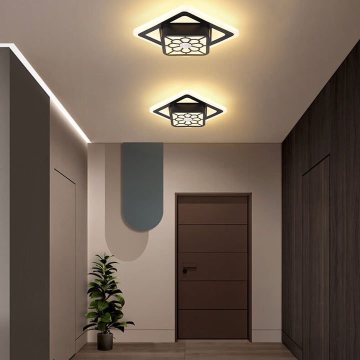 Modern Minimalist Acrylic Iron Floral Square Geometry LED Flush Mount Ceiling Light For Living Room