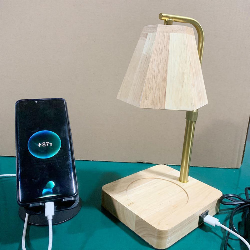Zeitgenössische kreative sechseckige anhebbare 1-Licht-Schmelzwachs-Tischlampe aus Holz für Schlafzimmer 