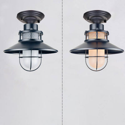 Outdoor Waterproof Iron Frosted Glass 1-Light Semi-Flush Mount Ceiling Light