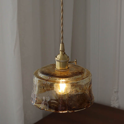 Modern Eclectic Amber Glass Geometric Jar 1-Light Pendant Light For Living Room