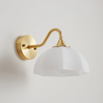 Moderne minimalistische Creme Flower Pod alle Kupfer Glas 1-Licht Wandleuchte Lampe für Schlafzimmer 