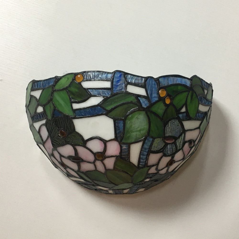 Applique Murale à 1 Lumière en Verre Alliage Tiffany Traditionnel avec Fleur Semi-circulaire et Libellule pour Couloir 