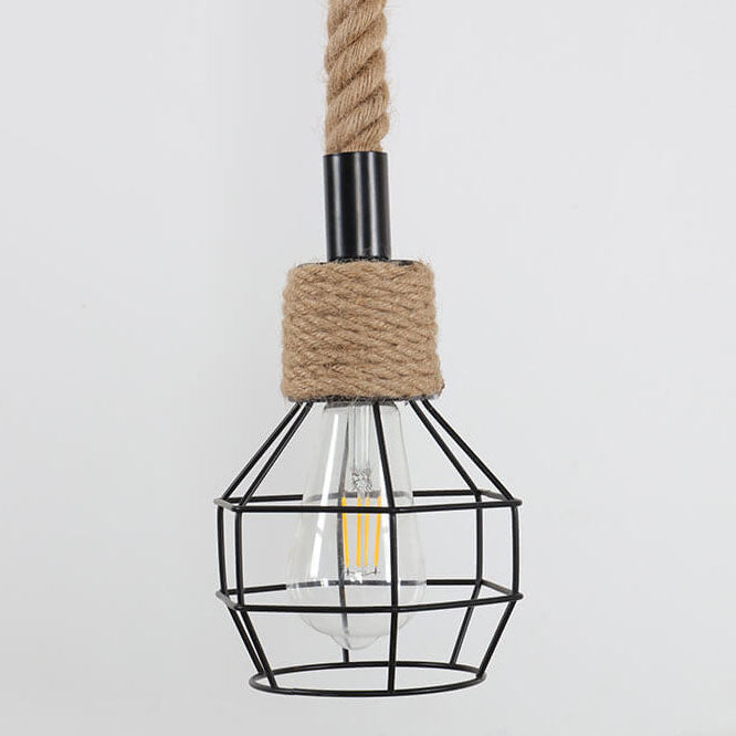 Nordic Retro Iron Hemp Rope Weaving Birdcage 1-Light Pendant Light