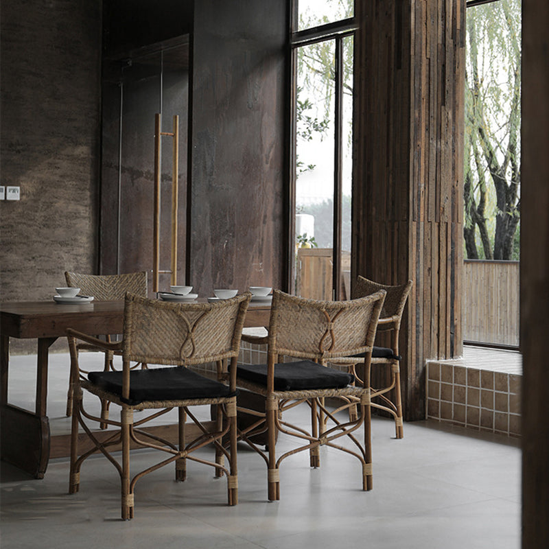 Fauteuil de salle à manger carré en rotin tissé de ferme traditionnel avec dossier et accoudoirs pour salon 