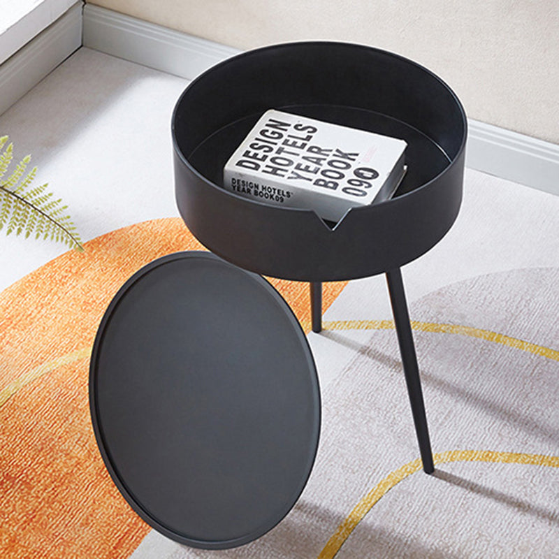 Modern Minimalist Round Tripod PP Plastic Iron Nightstand 1-Storage For Bedroom