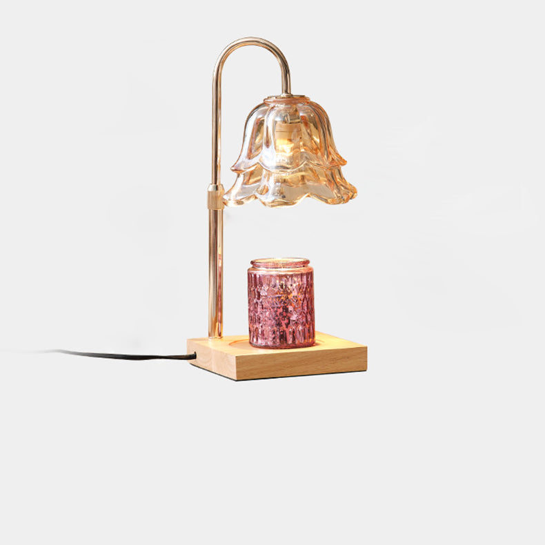 Modern Art Deco Floral Glass Metal Wood 1-Light Melting Wax Table Lamp For Bedroom