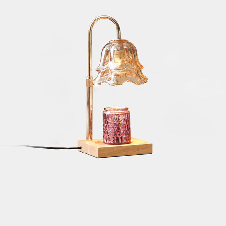 Modern Art Deco Floral Glass Metal Wood 1-Light Melting Wax Table Lamp For Bedroom