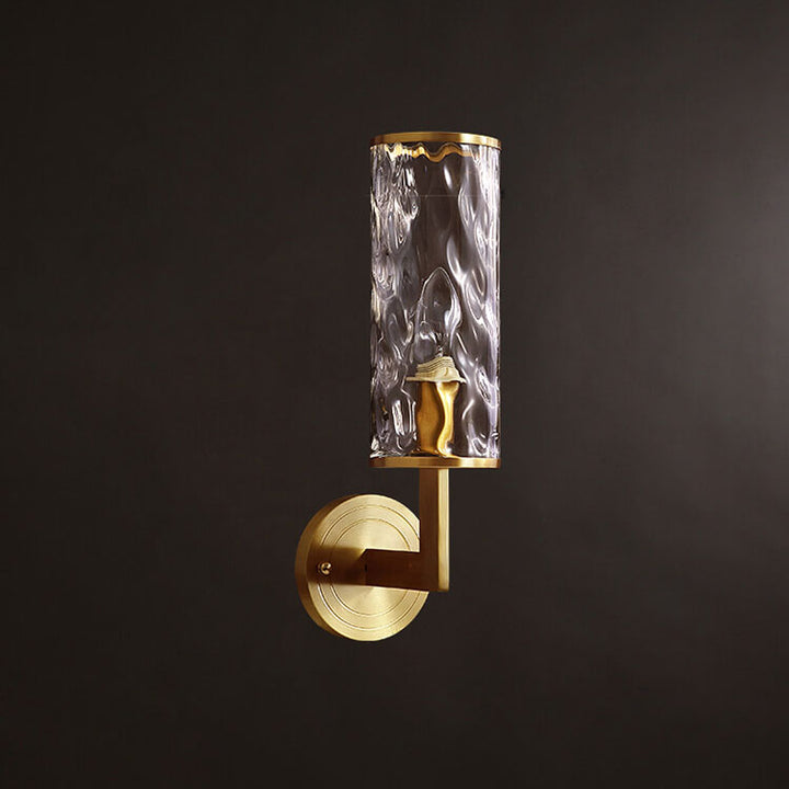 Modern Luxury Textured Glass Column Brass 1-Light Wall Sconce Lamp for Living Room