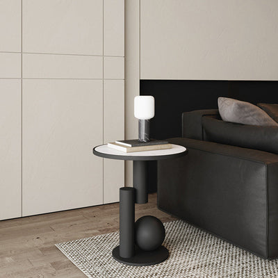 Table d'appoint cylindrique géométrique scandinave contemporain en pierre frittée pour salon 