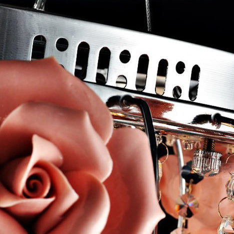 Moderne Minimaliste Rose Ronde Cristal Branche Cristal Fer 5/6 Lumière Plafonnier Pour Chambre 