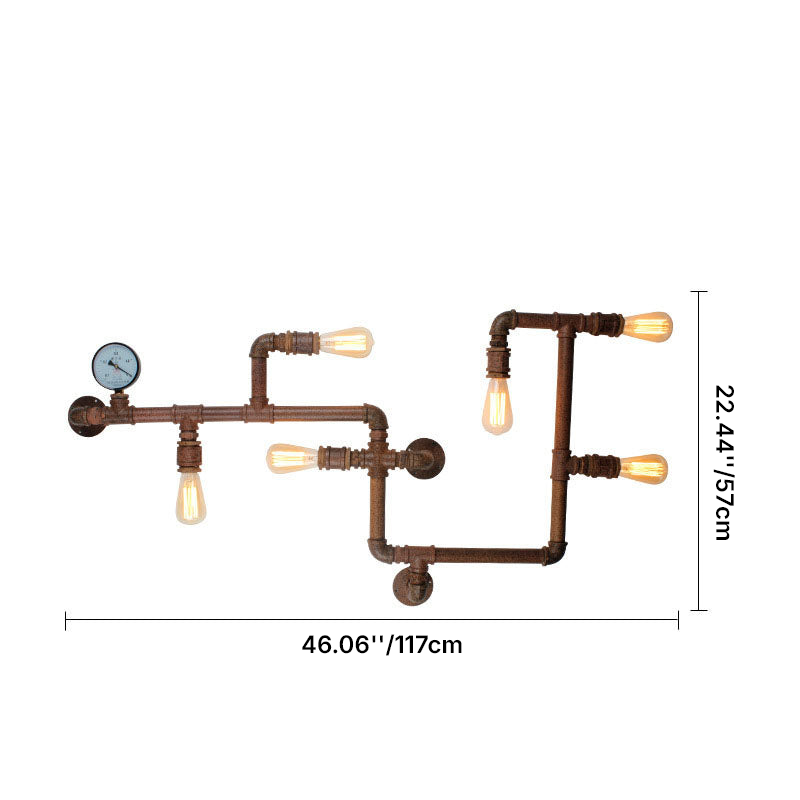 Contemporary Industrial Iron Water Pipe 6-Light Wall Sconce Lamp For Living Room