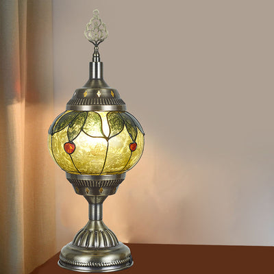 Traditional Tiffany Romantic Oval Iron Enameled 1-Light Table Lamp For Bedroom