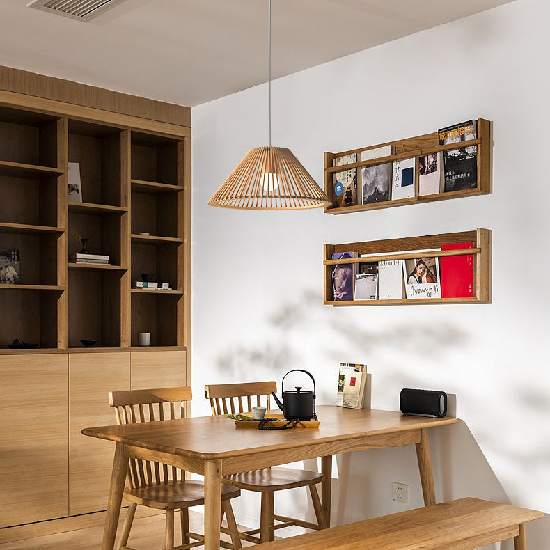 Lustre traditionnel japonais en bois trapézoïdal rond 1/2 lumière pour salle à manger 