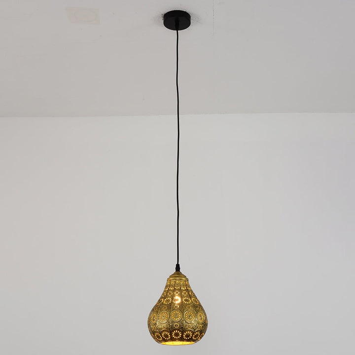 Contemporary Luxury Hollow Wrought Iron Cage 1-Light Pendant Light For Living Room