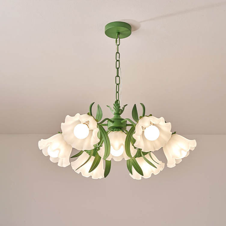 Zeitgenössischer Kreativer Glocken-Orchideenblume Eisen Glas 4/6/7/9 Licht Kronleuchter für Wohnzimmer 
