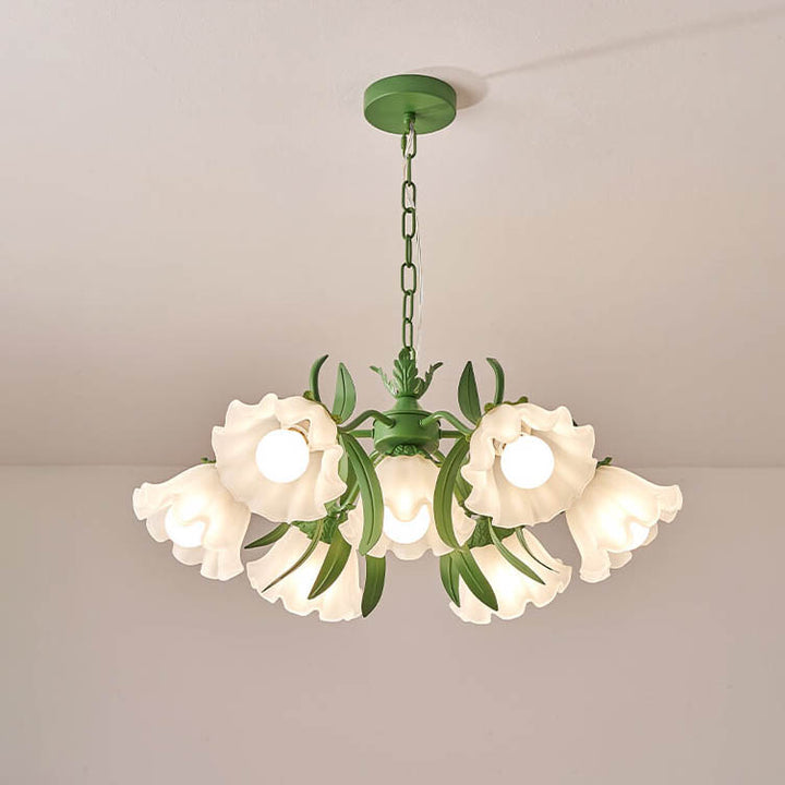 Zeitgenössischer Kreativer Glocken-Orchideenblume Eisen Glas 4/6/7/9 Licht Kronleuchter für Wohnzimmer 