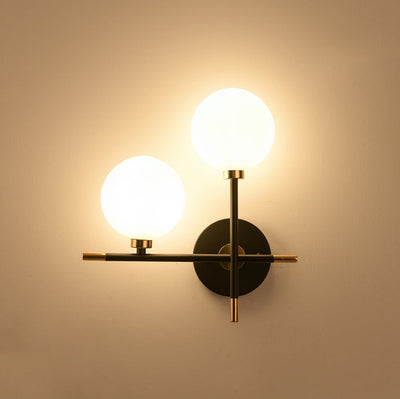 Contemporary Scandinavian Glass Orb Iron 2-Light Wall Sconce Lamp For Hallway