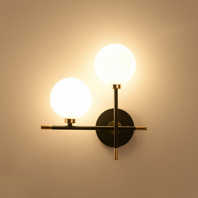 Contemporary Scandinavian Glass Orb Iron 2-Light Wall Sconce Lamp For Hallway