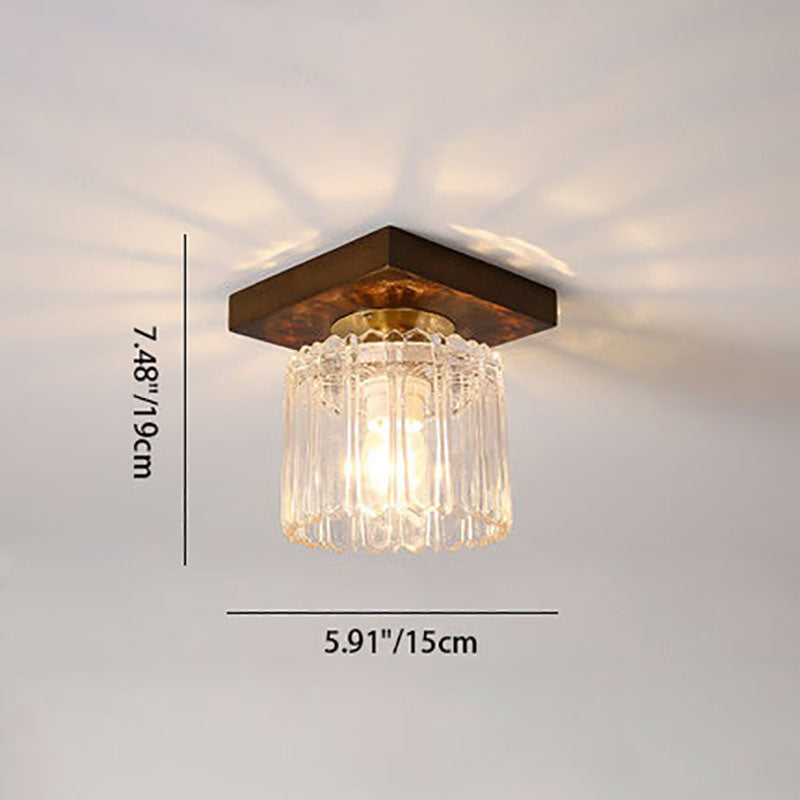 Modern Transitional Glass Cup Shape Solid Wood 1-Light Semi-Flush Mount Ceiling Light For Living Room