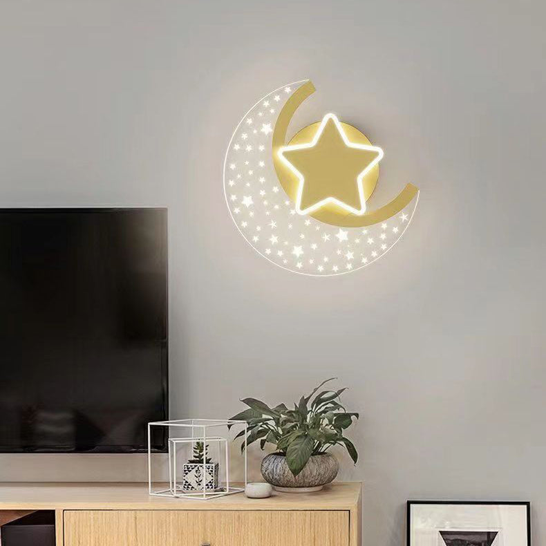 Moderne Einfachheit Eisen Aluminium Acryl Mond Sterne LED Wand Leuchte Lampe Für Nacht 