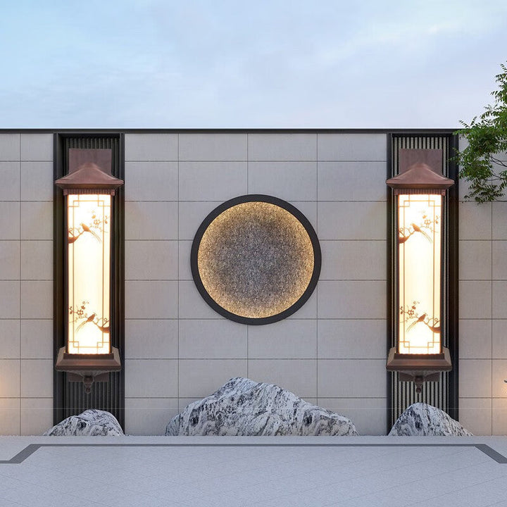 Traditionelle chinesische rechteckige Aluminiumglas-Solar-LED-Wandleuchterlampe für Garten