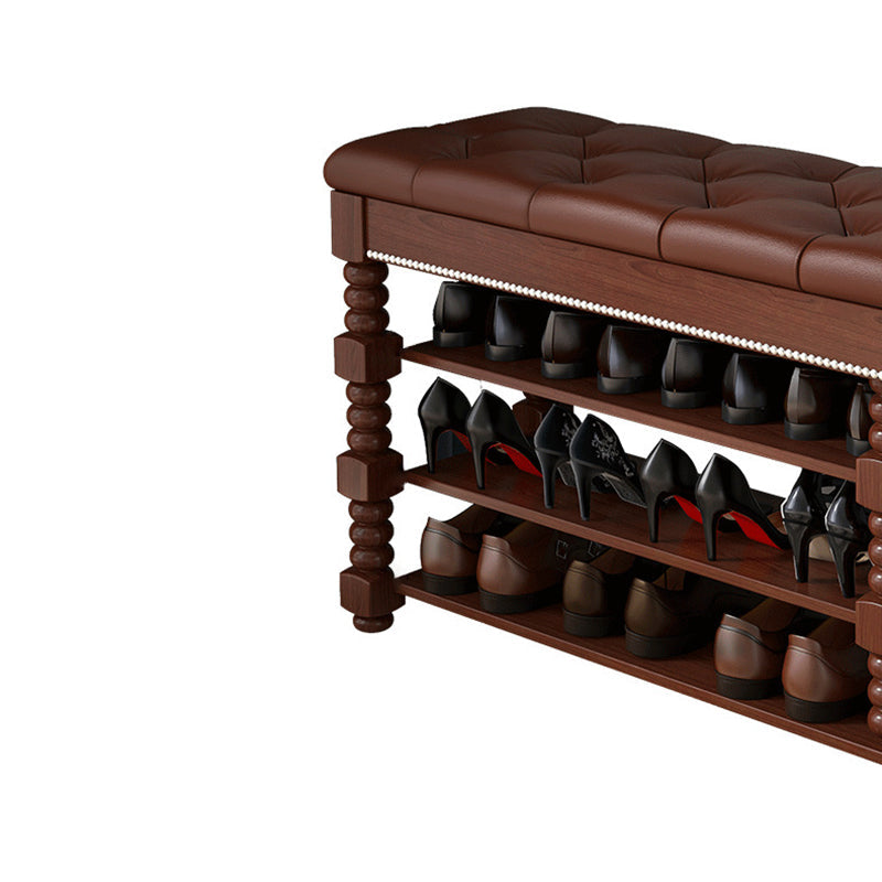 Contemporary Scandinavian Rectangular PU Leather Rubberwood Plywood Shoe Storage 3-Shelf For Entryways