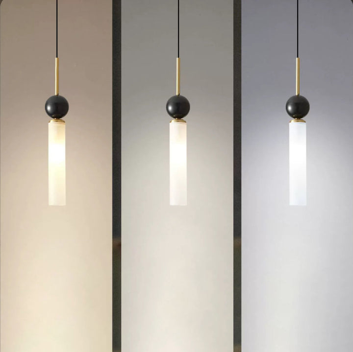 Modern Simplicity Marble Copper Cylinder 1-Light Pendant Light For Bedroom