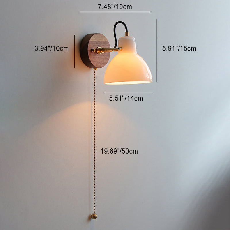 Applique murale en laiton avec verre rond à fil tiré japonais traditionnel 1 lumière pour chambre 