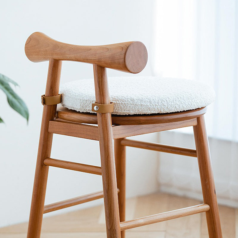 Taburete tocador redondo de madera de estilo moderno y sencillo con tela sherpa, respaldo y reposapiés para dormitorio 