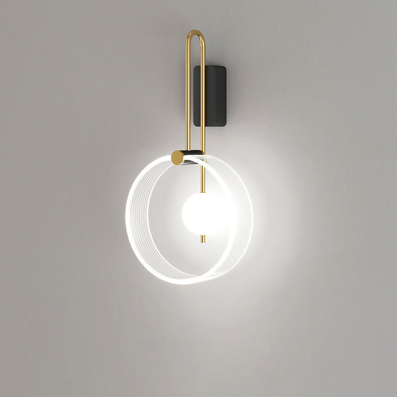 Lámpara de Aplique de Pared LED con Anillo Redondo de Hierro Acrílico Moderno Minimalista para la Mesita de Noche 