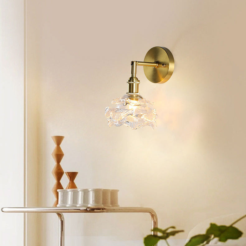 Applique murale 1-lumière en verre cuivré avec boule cylindrique fleur traditionnelle française pour chevet 