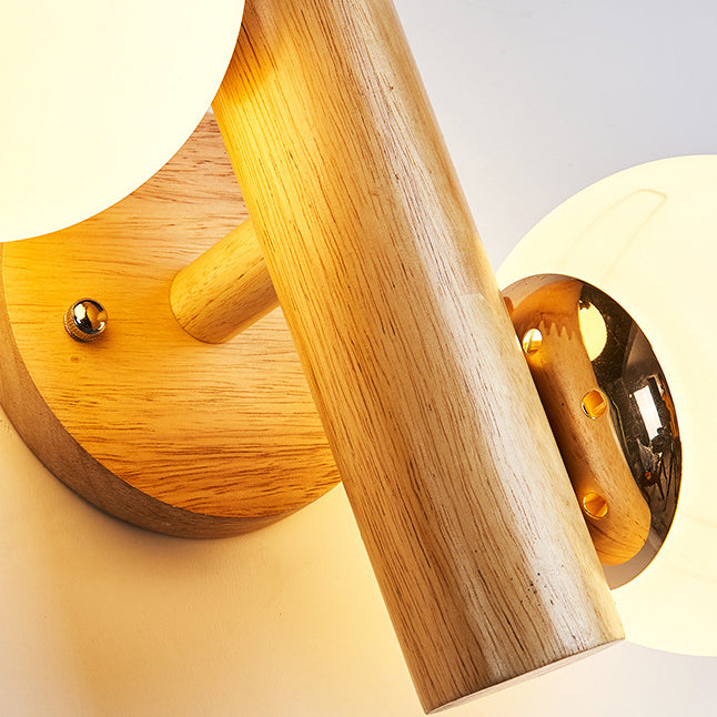 Applique murale à 2 lumières avec verre, matériel en bois, orbe cylindrique minimaliste moderne pour chambre 