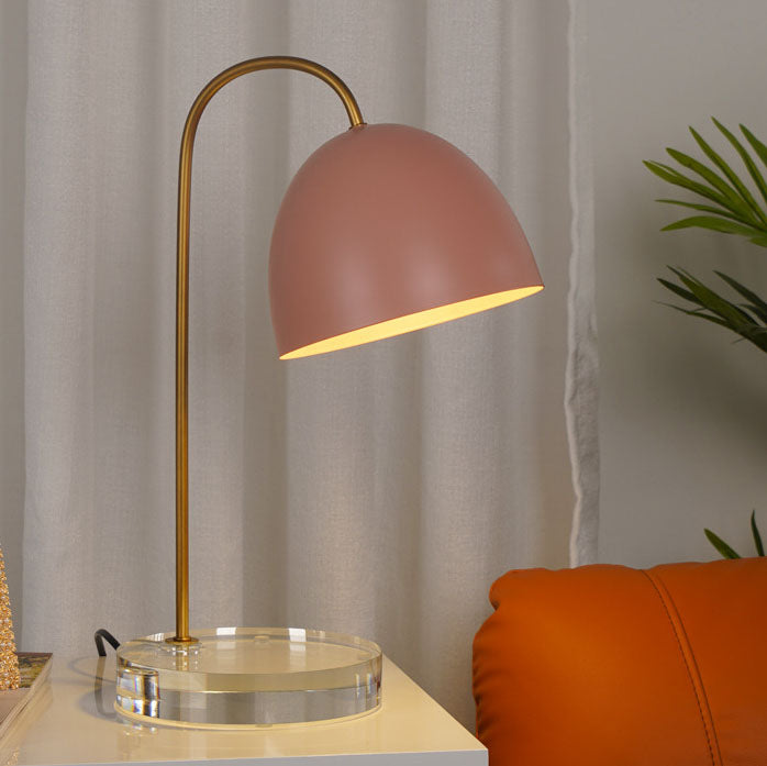 Contemporary Scandinavian Hardware Dome Shade Crystal Base 1-Light Table Lamp For Bedroom
