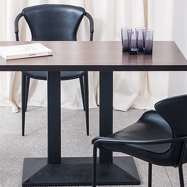 Chaise de salle à manger en cuir et métal avec dossier trapézoïdal minimaliste moderne pour salle à manger 