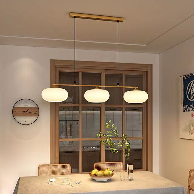 Lustre moderne minimaliste long en verre kaki et fer à 3 lumières pour salle à manger 