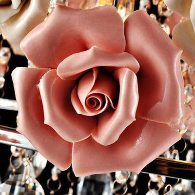 Moderne Minimaliste Rose Ronde Cristal Branche Cristal Fer 5/6 Lumière Plafonnier Pour Chambre 